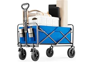 ‎DUMOS DUMOS Bollerwagen Faltbar Strand Handwagen mit Getränkehalter verstellbarem Griff Klappbarer Gartenwagen Strandwagen für Alle Gelände, Draussen Camping Einkaufen, 120kg Belastbarkeit (Blau)