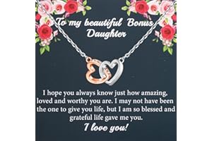 PLITI Bonus Tochter Geschenk Stieftochter Geburtstagsgeschenk To My Bonus Daughter ineinandergreifende Herz-Anhänger Halskette, M, Edelstahl, Zirkonia