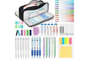 VICHOS Aesthetic Stationery Supplies with Cute Pencil Case,12 Pastel Highlighters, 6 Mechanical Pencils, 5 Gel Pens, 4 Erasable Pens, Stationery Set for Students School Supplies & Office (Black)