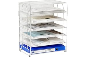 EasyPAG 6 Compartiments Métal Corbeilles à Courrier A4 Banette de Rangement Bureau Porte Revue Organisateur de Magazine Range Document Bannette Papier,Blanc