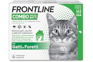 FRONTLINE Combo, 6 Pipette, Antiparassitario per Gatti, Gattini e Furetti di Lunga Durata, Protegge da Pulci, Zecche, Uova, Larve e Anche la Casa, Antipulci In Confezione da 6 Pipette da 0.5 ml