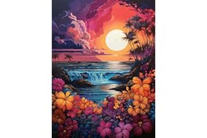 LOMSIOY Kit de peinture diamant DIY - Fleur 5D - Peinture diamant - Images - Paysage marin - Avec accessoires pour la broderie complète - Strass - Peinture diamant - Cristal - Pour adultes -