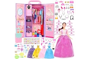 Miunana 109 Pezzi: 11.5 Pollici Bambola + 2 Vestiti Da Sposa + 5 Vestiti Alla Moda + Abito E Pantaloni + Costume Da Bagno + Valigia + 10 PCS Scarpe + 88 Accessori (Include Bambola)