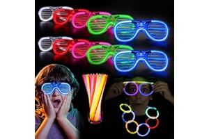 BOZILY 10pcs Light Up Glasses with 20 Glow Sticks, LED Glasses Glow in the Dark Party Supplies for Kids Adults, Neon Party Supplies for Birthday Party Favors, 3 Modes Flashing Glow in the Dark Glasses