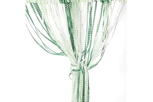 VIDILLO String Curtain Panel, Glitter Door Wall Window Doorways Panel Fly Screen Fringe Room Divider Blinds, Decorative Tassel Ribbon Strip Silver Screen for Living room,Party Events(Dark/Light Green White)