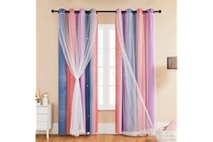 ‎XIDI XiDi Thermische Verdunkelungsvorhänge mit Öse für Wohnzimmer Regenbogen Wanddekorationen Vorhänge Kinderzimmer Doppelschicht mit Netz Grau Rosa Lila 87×183cm Grey PinkPurple/86/183/2 IT