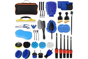 KIMIGO Kit Limpieza Coche,36 pcs Juego de limpieza de coche,Cepillo para Taladro Limpieza,Cepillo Limpieza Coche con Cepillos,Esponjas para Pulir,Kit Limpieza Coche Interior para Interior Y Exterior