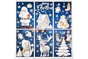Aonveki Fensterbilder Weihnachten Selbstklebend, 9 Blatt 3D Weihnachts Fensterbilder Kinder, Weihnachtsdeko Fenster, Wiederverwendbare Winter Weihnachten Fenster Deko