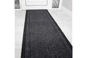 The Rug House Grey Black Rubber Backed Very Long Hallway Hall Runner Narrow Rugs Custom Length - Sold and Priced Per Foot