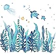 Tenare 5 Sheets 3D Under The Sea Seaweed Wall Decals Sea Turtles Wall Stickers Ocean Grass Jellyfish Fish Removable Vinyl Wall Sticker for Kids Baby Bedroom Bathroom Living Room Wall Decoration