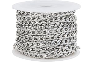 UR URLIFEHALL 16.4 Feet/5m Silver 304 Stainless Steel Curb Chains with Spool Unwelded Links Chains for Necklace Bracelet Jewellery Making