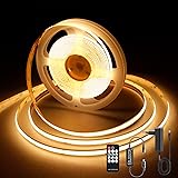 AXMOTUT Striscia LED COB 5 metri 24V, Striscia LED Bianco caldo 2700K, 320LEDs/m, Larghezza 8mm, CRI90+, con Alimentatore, Te