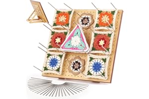 Katech 29cm Planche de Blocage Crochet Pliable, Kit Crochet Tricot Accessoire pour Granny Squares, Bloqueur Carrée pour Détirer Granny Squares, Planche en Bois avec 30 pièces Tiges en Métal