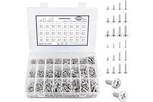 IUQIEPO 1090 Pcs Self Tapping Screws Mixed Set, M2/M3/M4/M5 Self tapping Screws Metal, Screws for Wood, Cross Slot Screw Set (510 Flat Heads, 580 Round Heads)