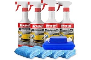 ‎BRESTOL Brestol® Reinigungsknete Set3 200 g Knete blau + Box + 4X 750 ml Spezial GLEITMITTEL + 4X Poliertuch - Polierknete Lackknete Clay-Bar Auto-Lack-Knete - entfernt Baumharz Insekten u.v.m.