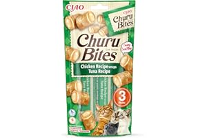 INABA Churu Bites Bocconcini di Pollo con Cuore di Tonno - 1 Pack (3 Stick x 10gr) - Snack per Gatti Morbido e Cremoso - Cibo per Gatti Senza Conservanti o Coloranti Artificiali, Grain-Free