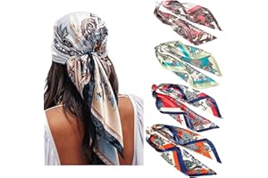 WELROG 4 Pack Foulard Capelli Donna - 90 * 90 cm bandane Sciarpa Quadrata Grande Sciarpa Di Seta Sciarpa Antimacchia Copricapo con sciarpa al collo