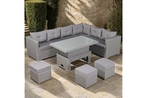 Rattan park Rattan Garden Furniture Modular Corner Sofa With Rising Table And Three Stools (Light Grey)