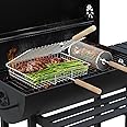 Grill Basket Set with Removable Wooden Handle, 304 Stainless Steel, Grilling Accessories for Fish Shrimp Vegetables, Gifts for Men Dad, Outdoor BBQ Camping