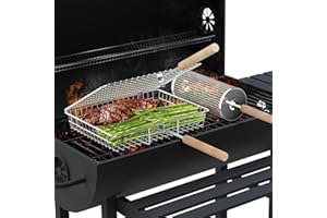 IVTIVFU Grill Basket Set (2PCS, 1 Rectangular + 1 Round) with Removable Wooden Handle, 304 Stainless Steel, Grilling Accessories for Fish Shrimp Vegetables, Gifts for Men Dad, Outdoor BBQ Camping