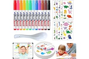 Lucky Sheeps 12 Piezas Rotuladores Agua Magicos, Rotuladores Mágicos Agua con Cuchara y 2 Pegatinas de Tatuajes, Rotuladores Mágicos Agua, Magic Pen, para Graffiti Dibujo Escritura Pizarra Ropa (A)