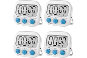 TEMPLE LODGE 4-Pack Magnetic Timers: Versatile Countdown and Stopwatch for Kids, Classroom, Parents - Ideal for Cooking, Homework, Fitness - Clear Display, Loud Alarm (White)