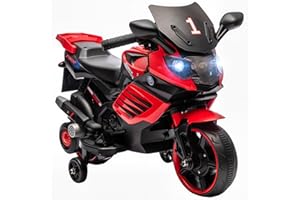AIYAPLAY Moto Eléctrica para Niños 6V, Moto Eléctrica Infantil con Ruedas de Apoyo, Música, Faro, para Niños de 18-36 Mesas, Rojo