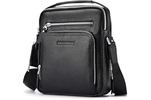 BISON DENIM Herren Taschen Echtleder Umhängetasche Retro Messenger Casual Business Handtasche Umhängetaschen Schultasche Schwarz for Herren