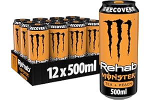 ‎MONSTER Monster Energy Rehab Peach, 12x500 ml, Einweg-Dose – Energy Iced Tea mit Pfirsichgeschmack