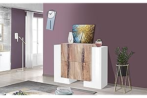 Dmora Credenza moderna di design a 6 antine battenti, Made in Italy, Buffet da cucina, Madia con scaffali da cucina, cm 130x45h100, colore Bianco lucido e Acero