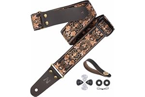 Nefelibata Sangle de guitare brodées de 2", pour basses, guitares électriques et acoustiques, boucles, cadenas et médiators gratuits