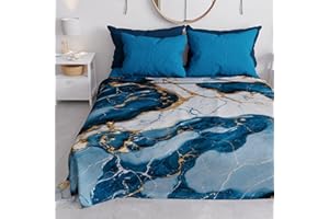PETTI Artigiani Italiani - Copriletto Singolo Primavera Estate, Coperta Leggera Singola, Lenzuola Copri Letto, Marmo Blu Oceano, 100% Made in Italy