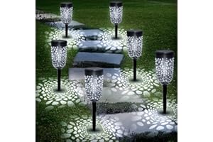 LiyuanQ Solar Garden Lights, Solar Torch Lights Outdoor 6 Pack Flame Effect Lanterns Waterproof Lights Decoration for Garden, Patio, Party, Wedding, Birthday, Festival（White）