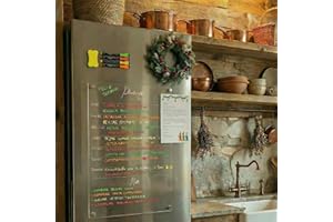 BONILUNA Pizarra Magnetica Nevera Semanal Transparente Grande de 40cm x 30cm en Español | Pizarra para Nevera Magnetica + 4 Rotuladores + Borrador | Pizarra Magnetica Menu Semanal | Pizarra Magnetica Semanal