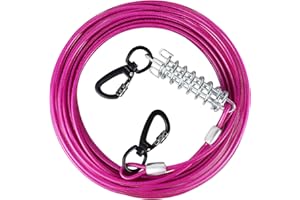 HaiYUAN Dog Tie Out Cable 10/15/20/25/30 FT Dog Runner for Yard Steel Wire Dog Cable with Durable Superior Clips Pink Dog Chains Heavy Duty for Outside Hold Large Dogs Up to 165 lbs