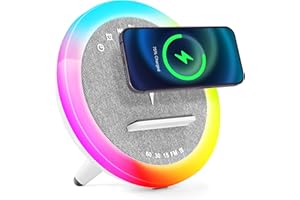 BatdTech Tageslichtwecker mit 15W Drahtloser Ladestation,Intelligente Atmosphärenlampe, Bluetooth-Lautsprecher, digitaler Wecker, dimmbares Nachtlicht für das Schlafzimmer