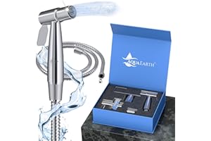 Aqua Earth Bidet Portatile, 2 livelli di pressione. Doccetta per bidet bagno con tubo flessibile in acciaio. Montaggio in 10 minuti. Kit Doccetta Bidet con deviatore doccia 2 vie e supporto doccetta