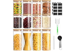BJNN 12pcs Bocal en Verre avec Couvercle,Bocal en Verre avec Couvercle Bocaux en Verre Hermétique Pour Céréales,Cornflakes,Spaghetti-Bocaux Rangement Cuisine (550ml/950ml)