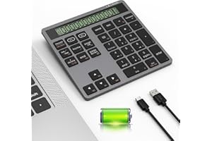 TIOLEJE Rechargeable Pavé Numérique Bluetooth et Calculatrice 2 en 1 - Clavier Numérique sans Fil et Filaire, 34 Touches Pavé Numérique Grand Externe pour Ordinateur Portable, Tablette, Mac, PC, Smartphones
