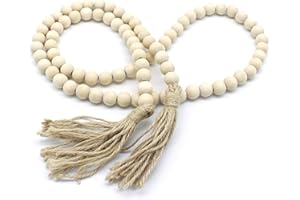 CVHOMEDECO. Ghirlanda di Perline di Legno con Nappe Fattoria in Legno Rustico con Perline di Preghiera Perline da Appendere a Parete per Decorazioni per Feste domestiche. Naturale