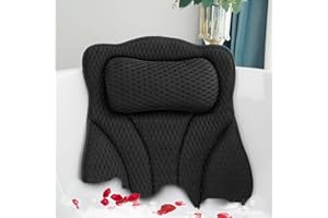Joeyset Bath Pillows for Tub Head Neck Back Support, Bathtub Pillow 4D Breathable Air Mesh, Spa Relaxing Gifts for Women, Luxury Bathing Accessories with 6 Suction Cups and Hook, Black