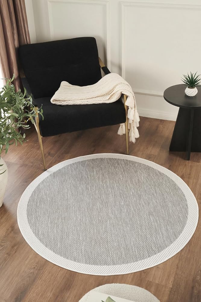 Sisalux 3087 Gri Beyaz Yuvarlak Sisal Dokuma Jüt Kilim Hav Toz Vermez Mutfak Oturma Odası Halısı