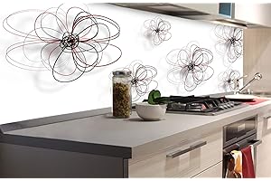 DIMEX LINE Paraschizzi Auto-Adesiva per la Cucina Rosso-Nero Fiori 180 x 60 cm | Resistente all’Acqua | QUALITA‘ Premium