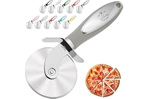 Zulay Kitchen Rueda grande para cortador de pizza, rebanadora de pizza de acero inoxidable, fácil de limpiar y cortar, súper afilada, mango antideslizante y apto para lavavajillas, color gris