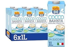 ISOLA BIO Cocco Barista, Bevanda Biologica a Base di Cocco, 100% Ingredienti Naturali, 0% Zuccheri, Senza Glutine, per Vegetariani e Vegani, 6 Confezioni da 1 L
