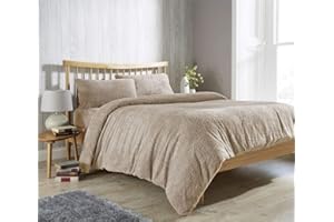 COSYSLEEP Teddy Bear Fur Sherpa Fleece Duvet Cover & Pillowcase/s Bedding Bed Linen Set By CosyWinks® Super King, Natural