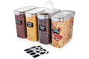 nuovva Cereal Storage Containers – 4Pcs Set Plastic Food Storage Containers – Practical Cereal Dispenser – Food Grade and BPA Free – Durable and Easy to Use – Ideal for Cornflakes, Flour Storage