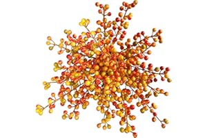 OrgMemory Artificial Berry, Fake Burgundy Berry, (20 pcs, 12" Each), Artificial Berries Stems for Xmas Tree Wreath Decorations Home Decor (Orange)
