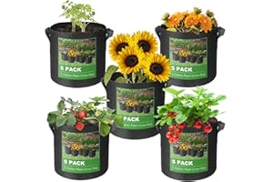 Unaikoo Plant Grow Bags - 5 Gallon - Potato Grow Bags - Nonwoven Fabric Tomato Pots with Handles - Garden Planting Containers for Vegetables, Fruits, Home Grow Bag -5 Pack