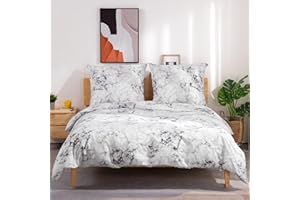TOCOMOA Pościel z mikrofibry, komplet 3-częściowy, wzór białego marmuru, miękka, puszysta poszwa na kołdrę z zamkiem błyskawicznym (200 x 200 cm) i 2 poszewki na poduszkę (80 x 80 cm)